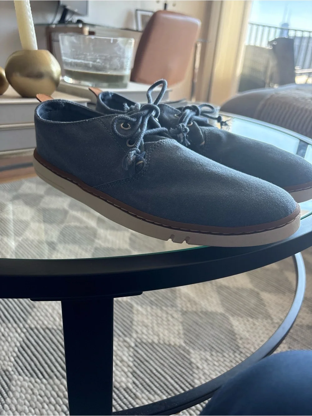 Timberland Men’s Blue Canvas Lace-Up Dress Shoes with Tan Trim size 10 nwt